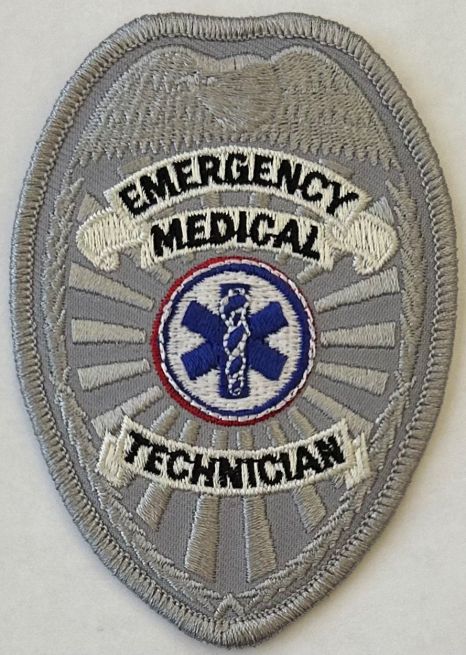 EMERGENCY MEDICAL TECHNICIAN EAGLE ON TOP SHIELD BADGE PATCH - SILVER.